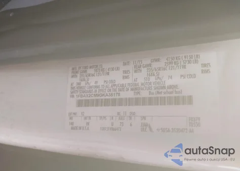 2016 Ford Transit-350 Xl z USA, uszkodzony, nr VIN 1FBAX2CM9GKA35178